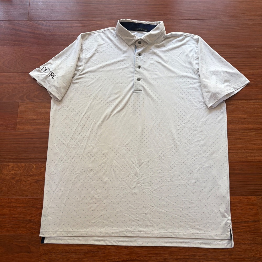Greyson Mens XXL Nutrl Logo Performance Golf Polo Shirt White Blue Micro Wolf